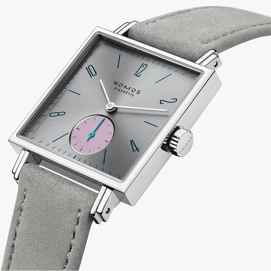 NOMOS TETRA MANUAL WIND WATCH 29.5X29.5MM SILVER AND ROSE DIAL SS STRAP