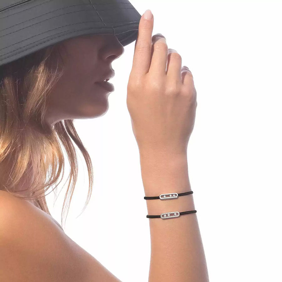 Messika Cares Black Cord Bracelet Paved Diamond
