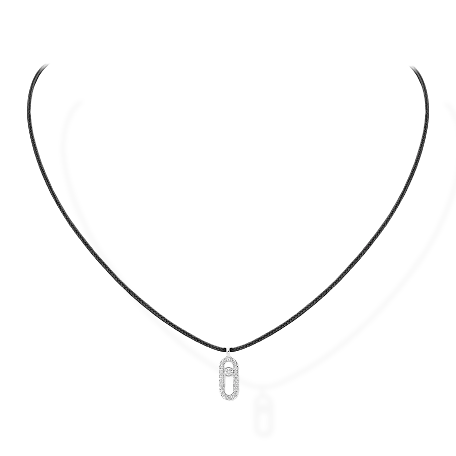 Messika Cares Black Cord Necklace Paved Diamond