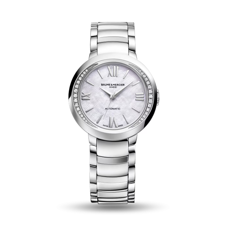 BAUME MERCIER B&M PROMESSE AUTOMATIC WATCH 30MM STAINLESS STEEL MOP DIAL DIA BEZEL BRACELET