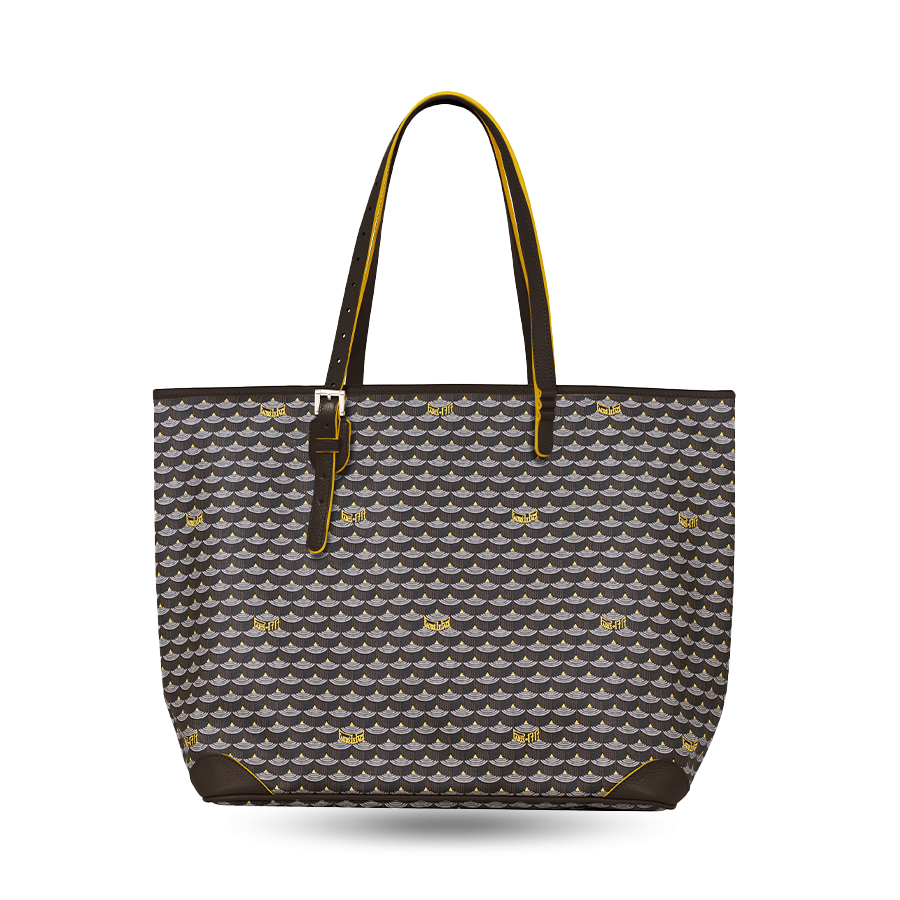 Daily Battle 37 Tote - Yellow Border Dark Brown