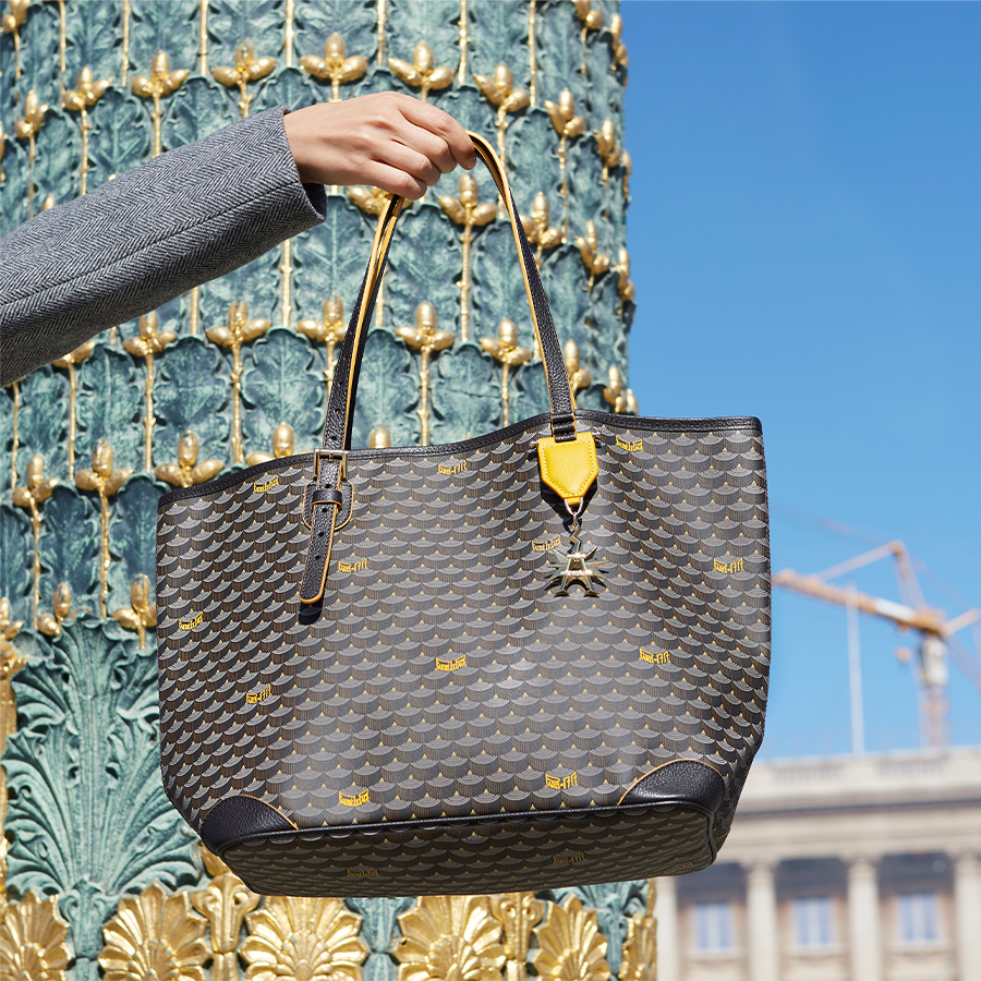 Daily Battle 37 Tote - Yellow Border Dark Brown