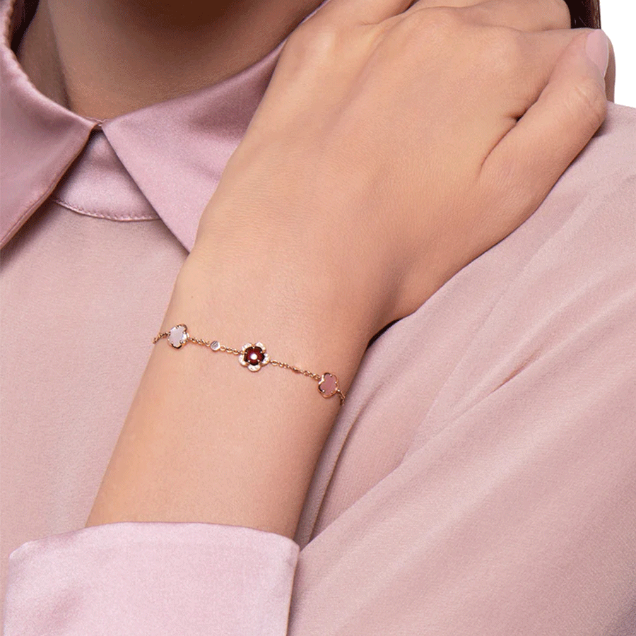 Figlia Dei Fiori Bracelet in Pink Gold with Earth Gems and Diamonds