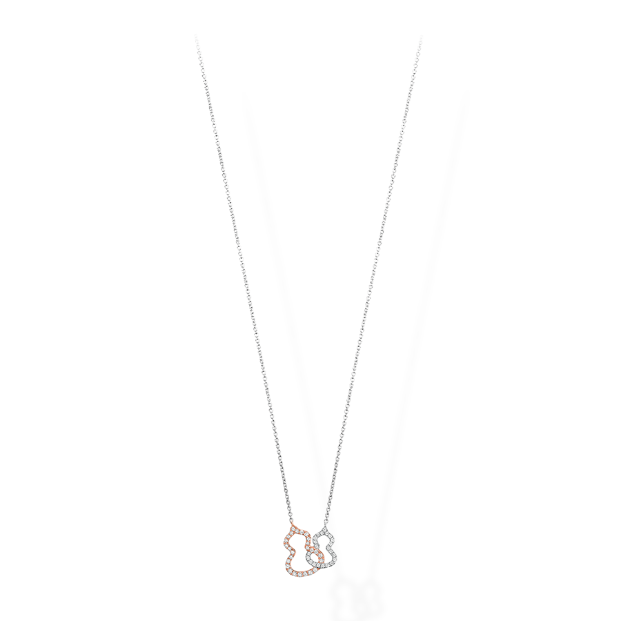 Wulu Necklace Petite Double in Pink and White Gold with Diamonds