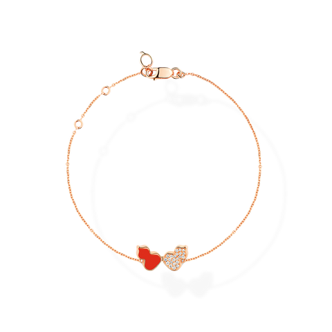 Wulu Bracelet in Pink Gold with Diamonds and Red Hyceram