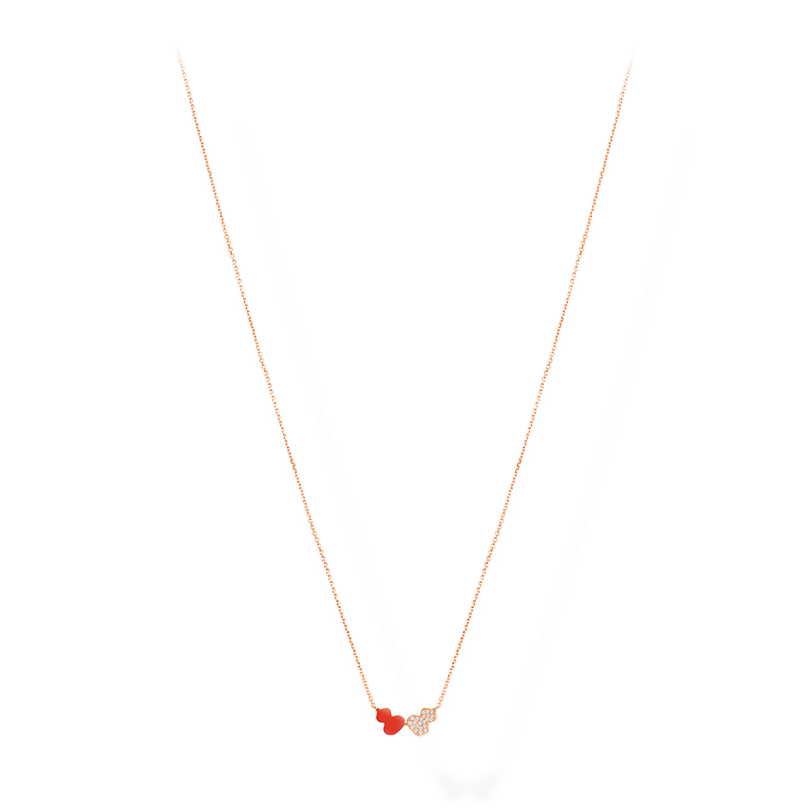 Wulu Necklace in Pink Gold with Diamonds and Red Hyceram