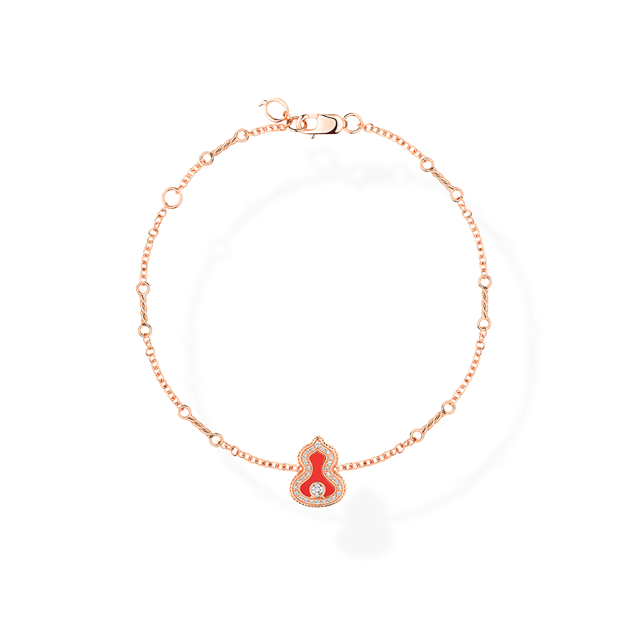 Wulu Bracelet in Pink Gold with Diamonds and Red Agate