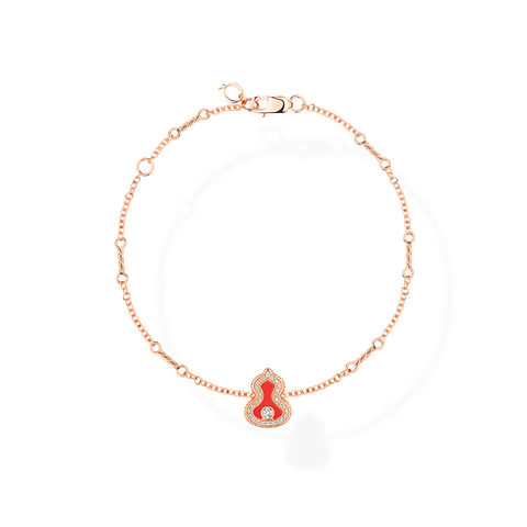 Wulu Bracelet in Pink Gold with Diamonds and Red Agate