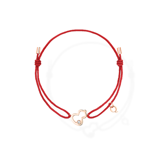 Wulu Bracelet in Pink Gold with Diamond on Red Cord