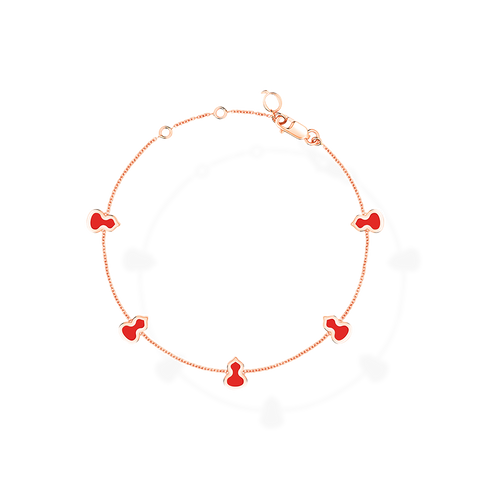 Wulu Bracelet Sautoir in Pink Gold with Red Enamel