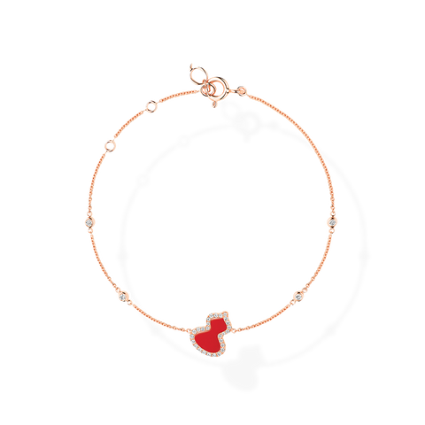 Wulu Bracelet Petite in Pink Gold with Diamonds and Red Agate