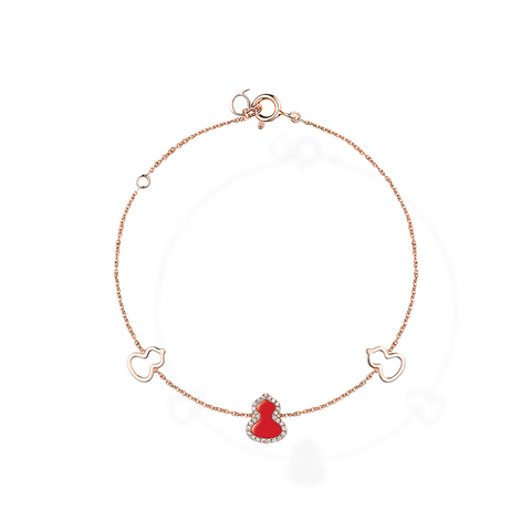 Wulu Bracelet Petite in Pink Gold with Diamonds & Red Agate