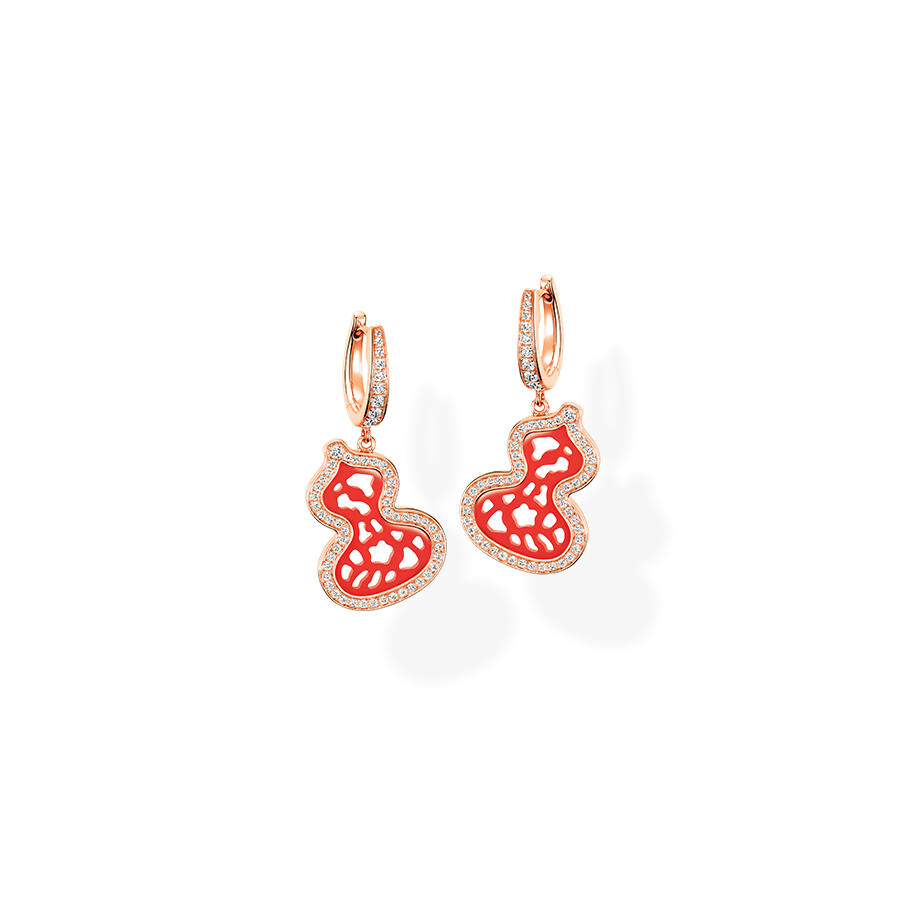 Wulu Earrings in Pink Gold with Diamonds and Red Agate