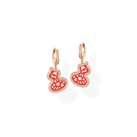 Wulu Earrings in Pink Gold with Diamonds and Red Agate