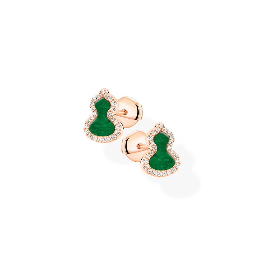 Wulu Earrings Petite in Pink Gold with Diamonds and Jade