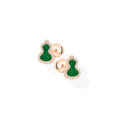 Wulu Earrings Petite in Pink Gold with Diamonds and Jade