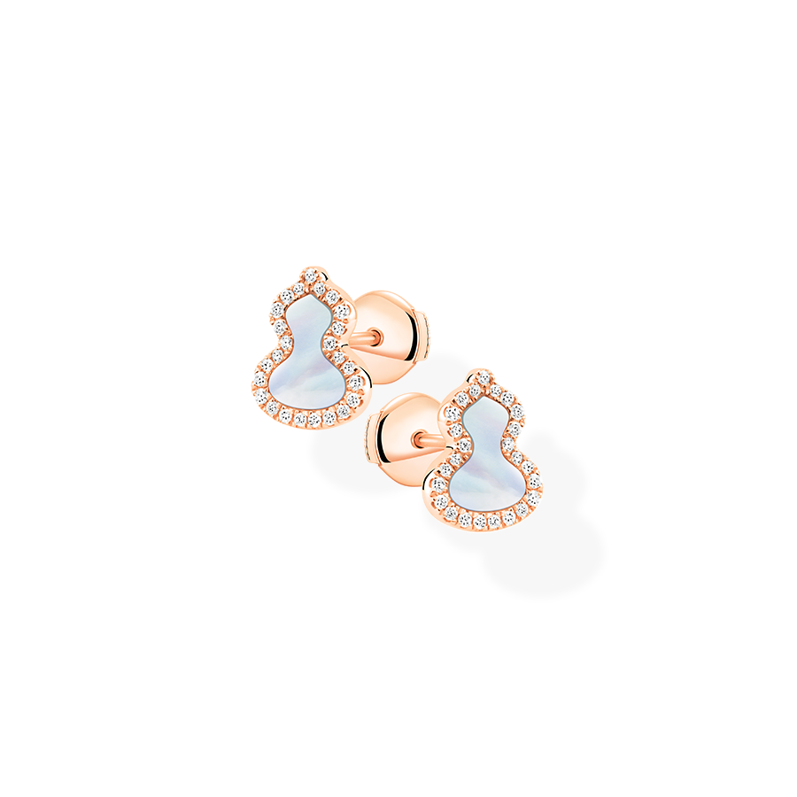 Wulu Earrings Petite in Pink Gold with Diamonds and Mother of Pearl