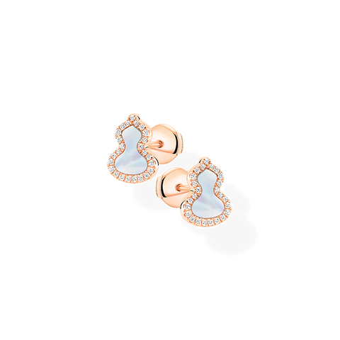 Wulu Earrings Petite in Pink Gold with Diamonds and Mother of Pearl