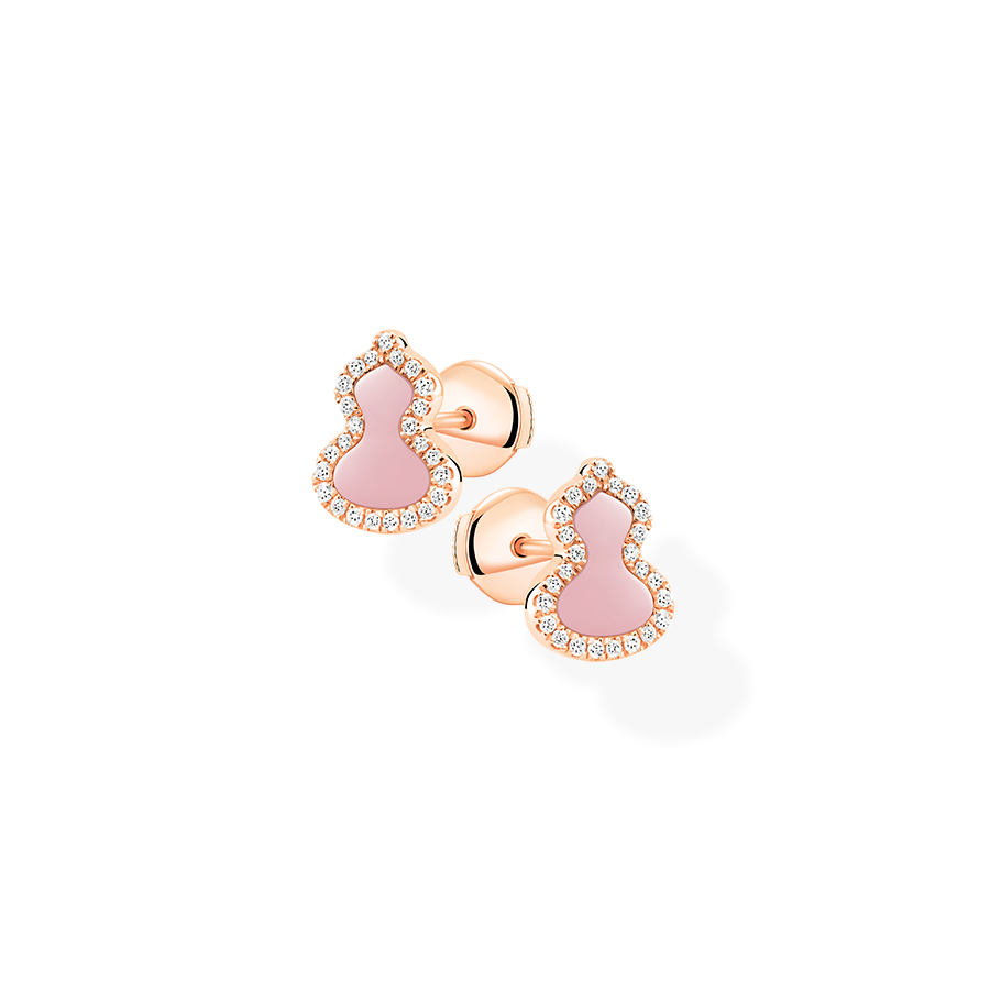 Wulu Earrings Petite in Pink Gold with Diamonds and Pink Opal