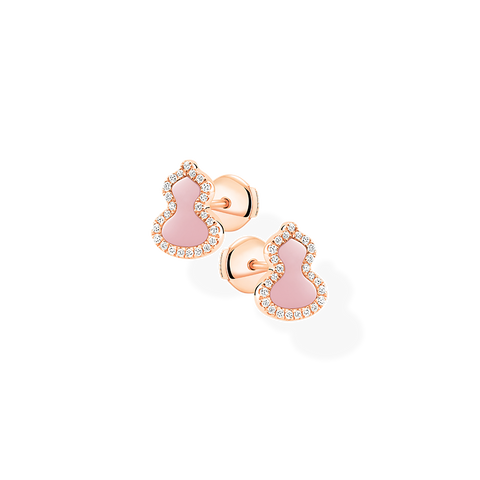 Wulu Earrings Petite in Pink Gold with Diamonds and Pink Opal