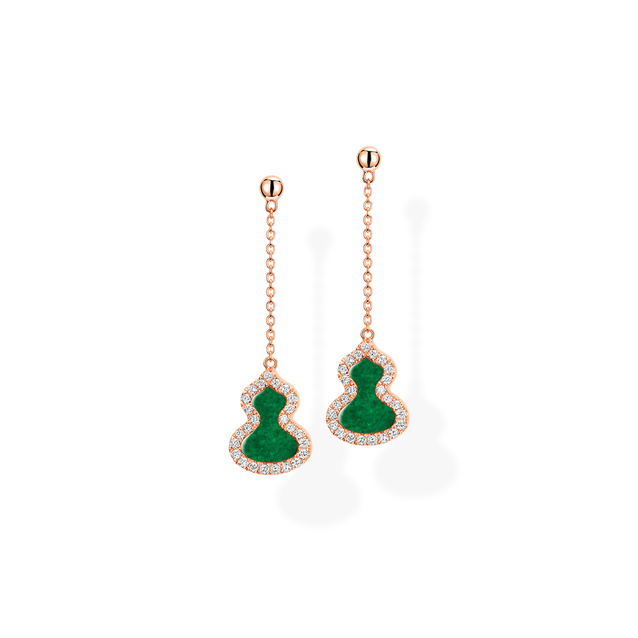 Wulu Earrings Petite in Pink Gold with Diamonds & Jade