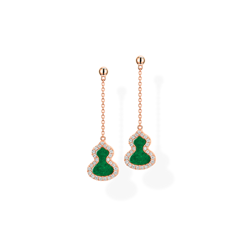Wulu Earrings Petite in Pink Gold with Diamonds & Jade