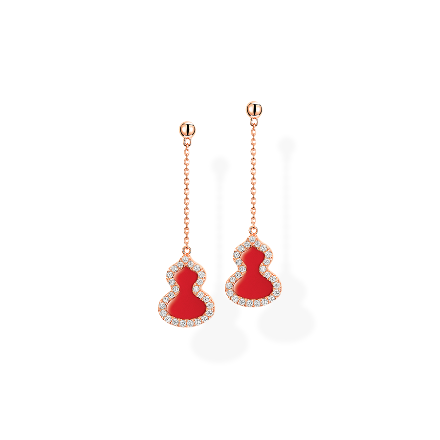 QEELIN Wulu Earrings Petite in Pink Gold with Diamonds & RedAgate