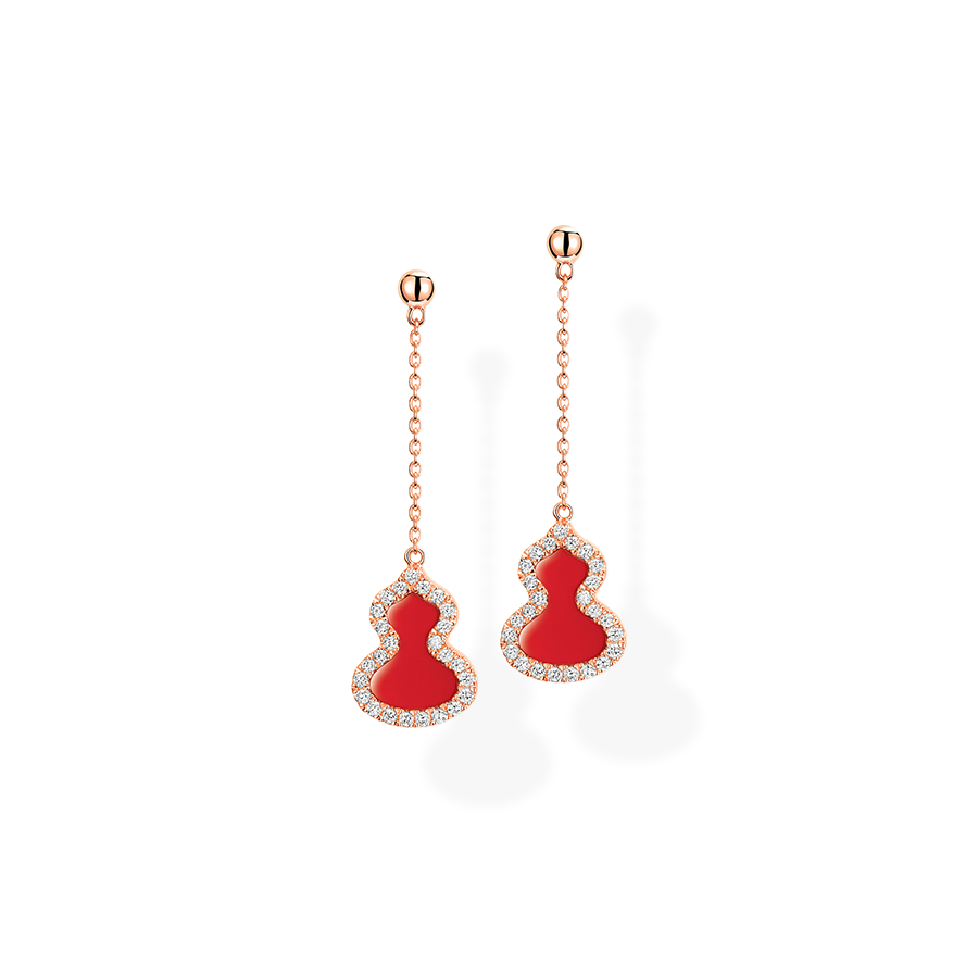 Wulu Earrings Petite in Pink Gold with Diamonds & RedAgate