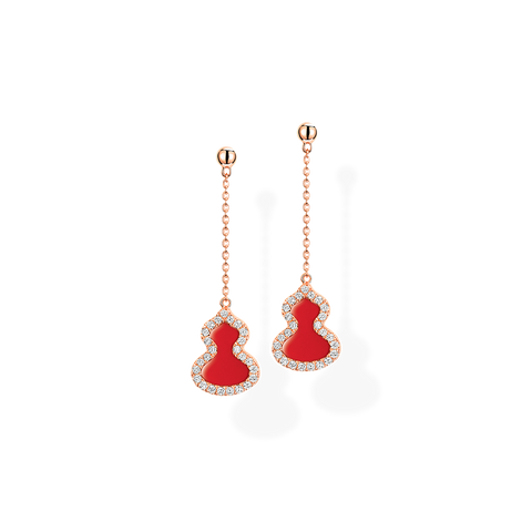 Wulu Earrings Petite in Pink Gold with Diamonds & RedAgate