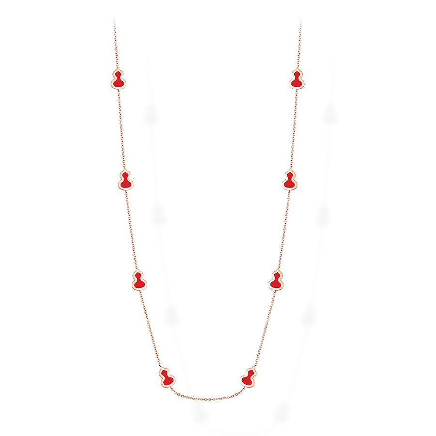 Wulu Necklace Sautoir in Pink Gold with Red Enamel