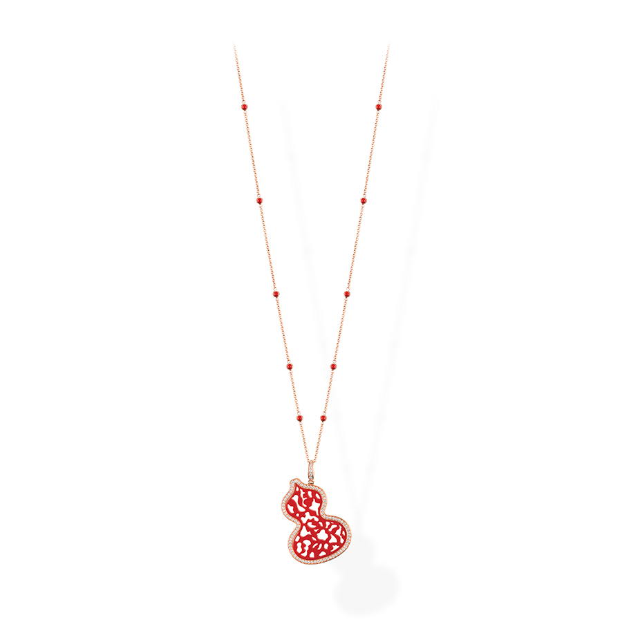 Wulu Necklace in Pink Gold with Diamonds and Red Agate