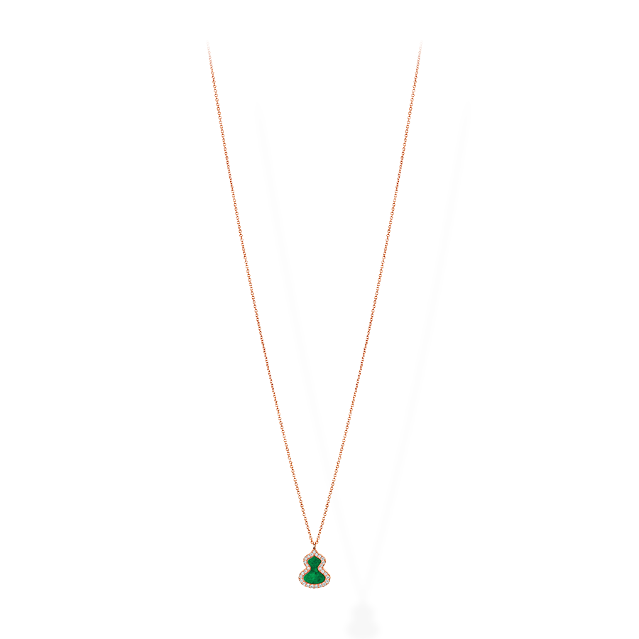 Wulu Necklace Petite in Pink Gold with Diamonds and Jade