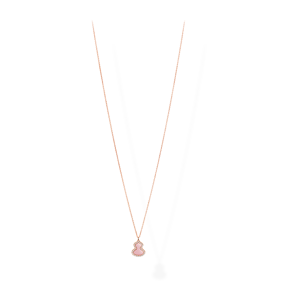Wulu Necklace Petite in Pink Gold with Diamonds and Pink Opal