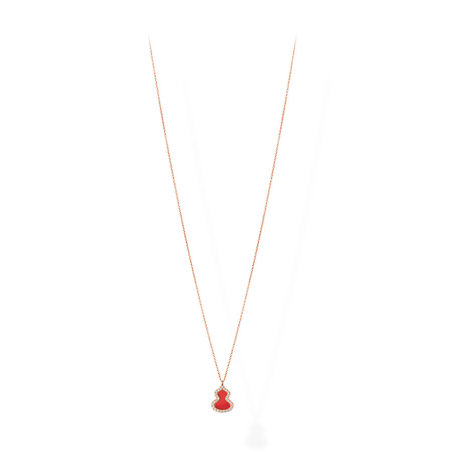Wulu Necklace Petite in Pink Gold with Diamonds and Red Agate