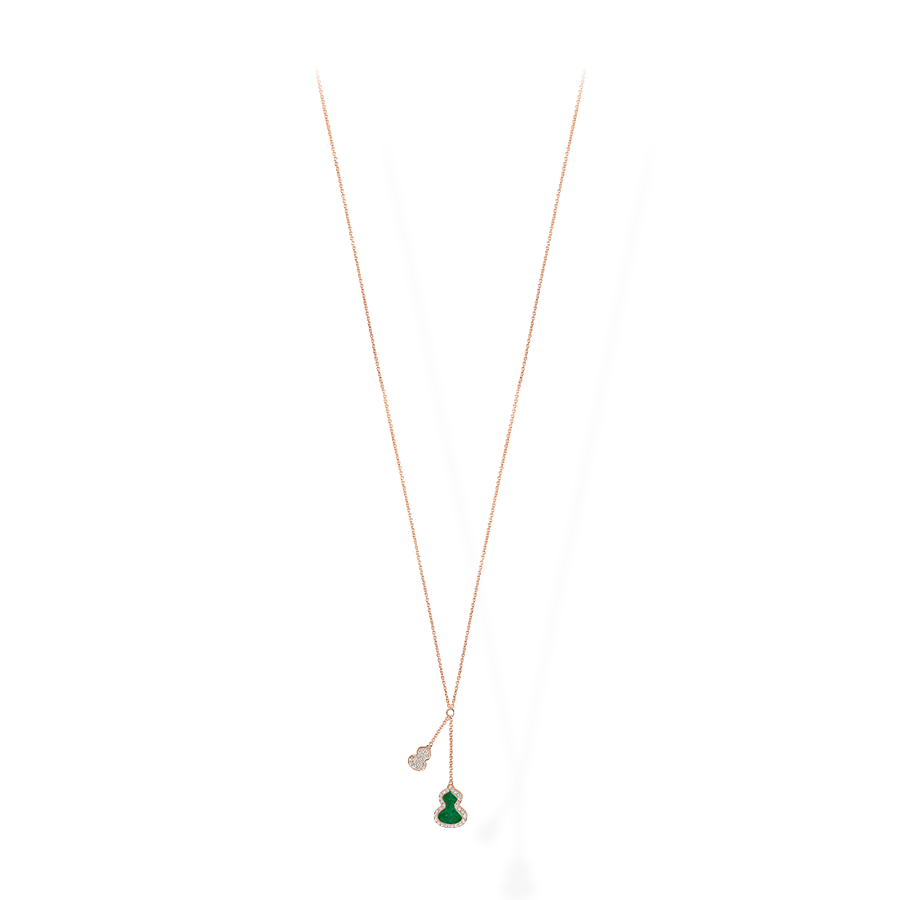 Wulu Necklace Petite x2 in Pink Gold with Diamonds and Jade