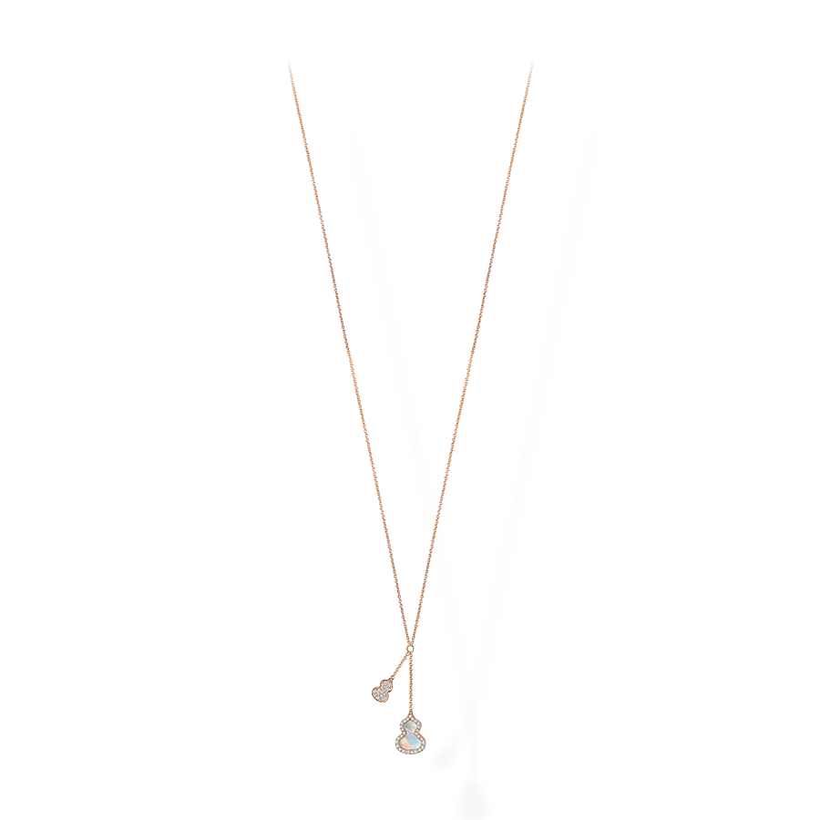 Wulu Necklace Petite x2 in Pink Gold with Diamonds and Mother of Pearl