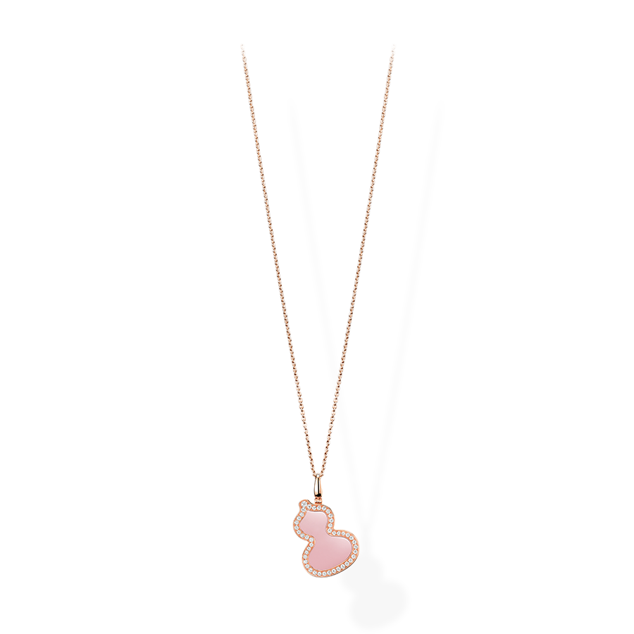 Wulu Pendant Small in Pink Gold with Diamonds and Pink Opal