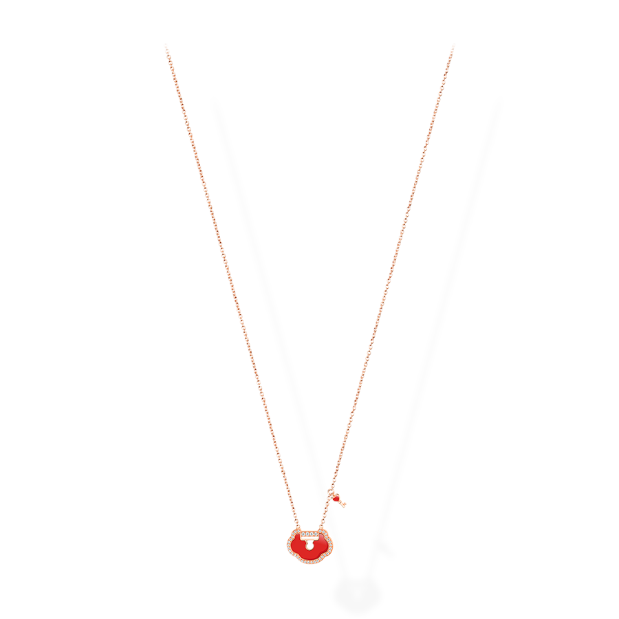 Yu Yi Necklace in Pink Gold with Diamonds and Red Agate