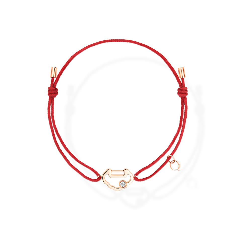 Yu Yi Bracelet in Pink Gold with Diamond on Red Cord