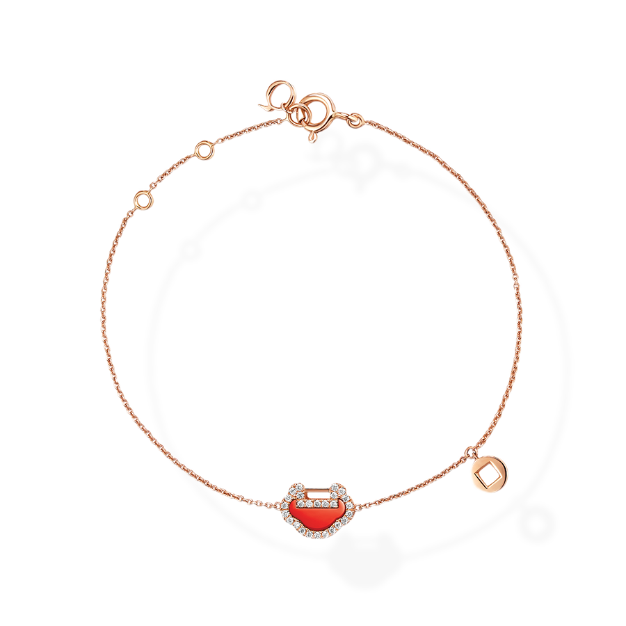 Yu Yi Bracelet Petite in Pink Gold with Diamonds and Red Agate