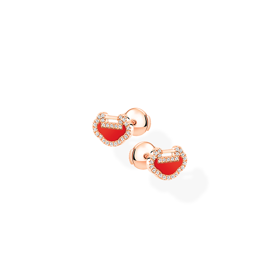 Yu Yi Earrings Petite in Pink Gold with Diamonds and Red Agate